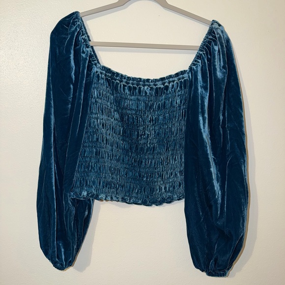 Anthropologie Blue Puff Sleeved Velvet Long Sleeve Blouse size Medium - Picture 10 of 10